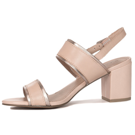 Marco Tozzi Sandały damskie na obcasie skórzane Rose Comb różowe