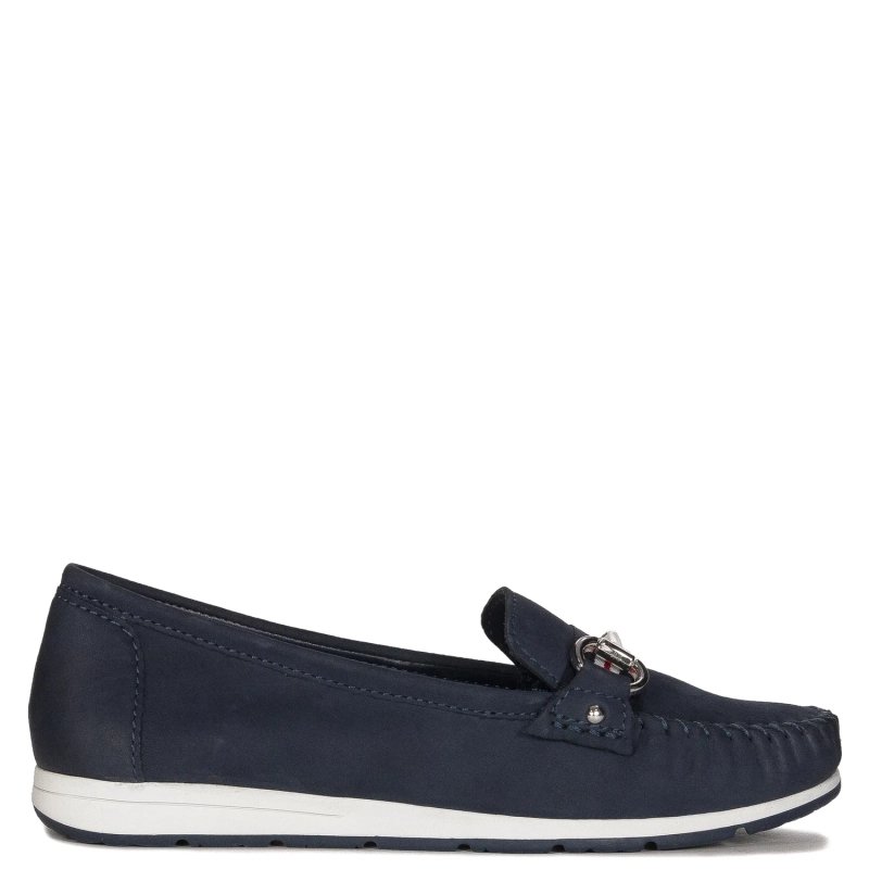 Marco Tozzi Mokasyny damskie skórzane Navy Nubuck granatowe