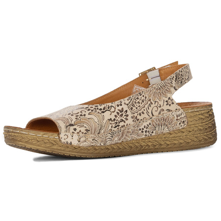 Maciejka Women's Leather Sandals Beige with Flowers