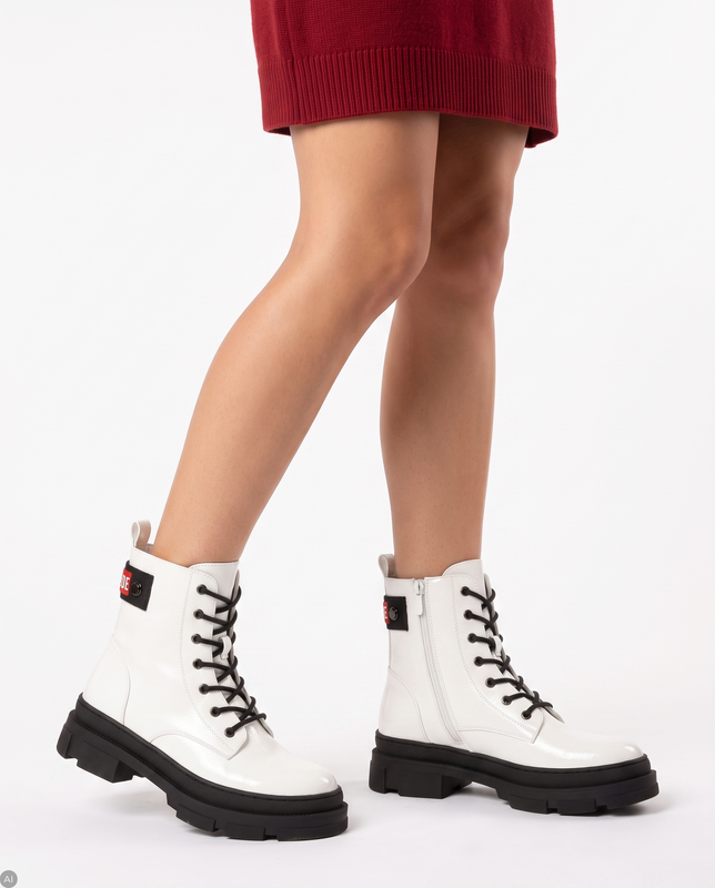 S.Barski Women's warmed lacquered White Ankle boots