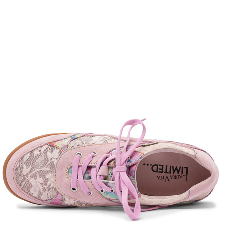 Laura Vita Skórzane Koronkowe Sneakersy Damskie Płaskie Różowe SL20258-3-ROSE
