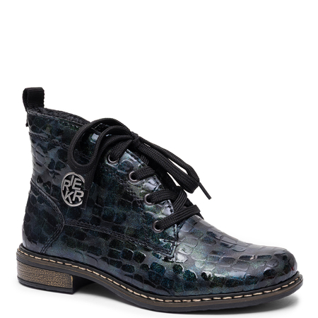 Rieker Warm Lined Lace-Up Ankle Boots Patent Patterned Green 71205-90-BLUE