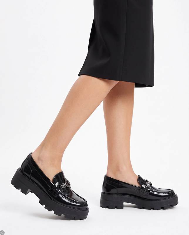 Guess Elegant Patent Leather Chunky Loafers Black FLFYAA-ELE14-BLK