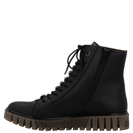 Rieker Wygodne Ocieplane Botki Trzewiki Damskie Sznurowane Czarne Y3421-00-BLK