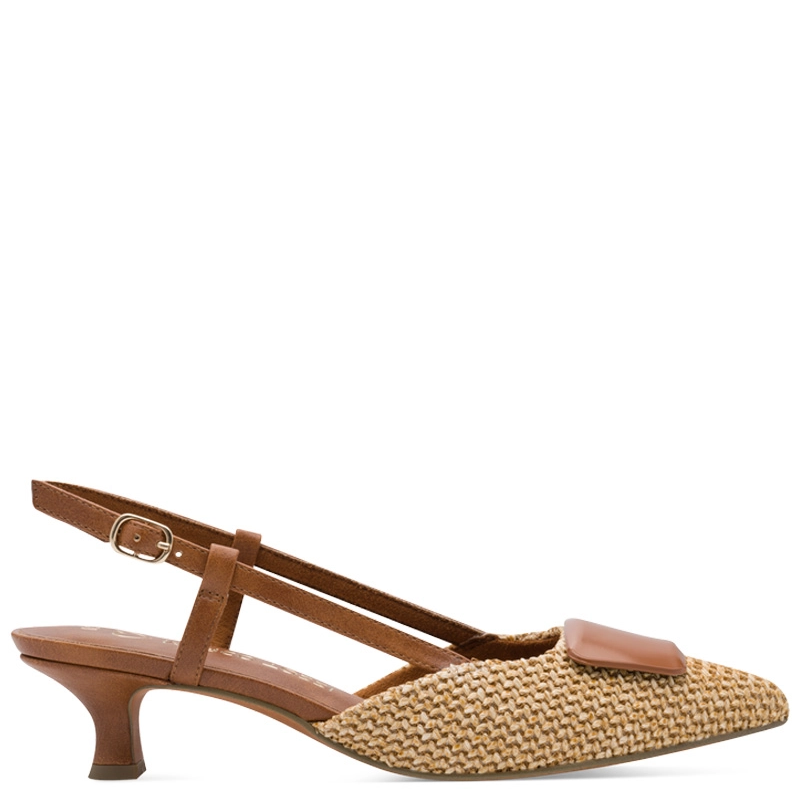 Marco Tozzi Woven Slingback Pumps Low Heel Shoes Pointed Toe Beige-Brown 2-29503-44392CCOM