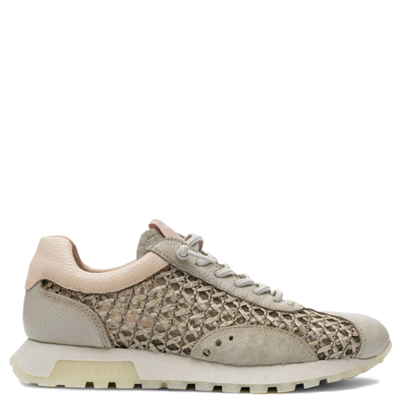 Hispanitas Skórzane Sneakersy Damskie Ażurowe Na Lekkiej Podeszwie Beżowo-Zielone RHV264741-ALGA
