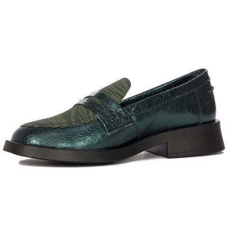 Maciejka Metallic Leather Loafers Low Heel Green 06250-09/00-1