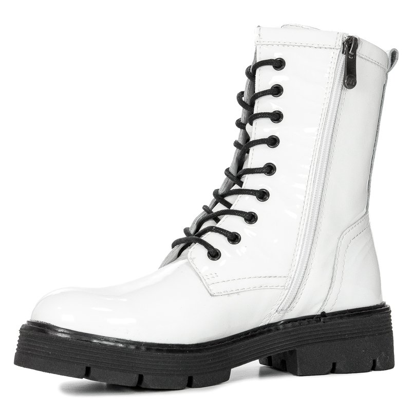 Botki Marco Tozzi 2-25286-27 190 White Pat.Comb skórzane lakierowane Białe