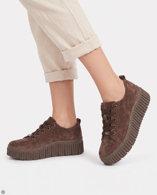 Filippo Brązowe Półbuty Sneakersy Damskie Na Ryflowanej Platformie Zamszowe DP8337/26 DBR