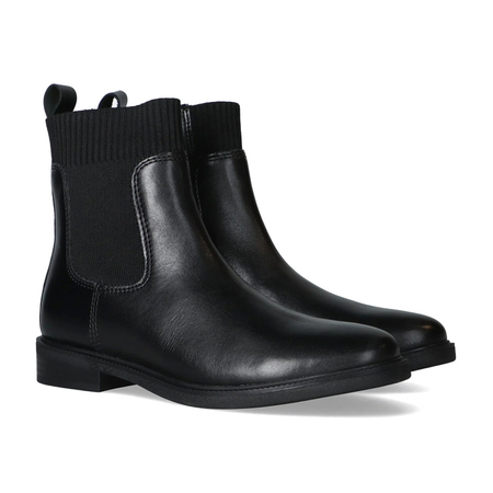 Marco Tozzi Black Leather Women's Ankle Boots with Ribbed Sock Collar Black 2-25320-45-888