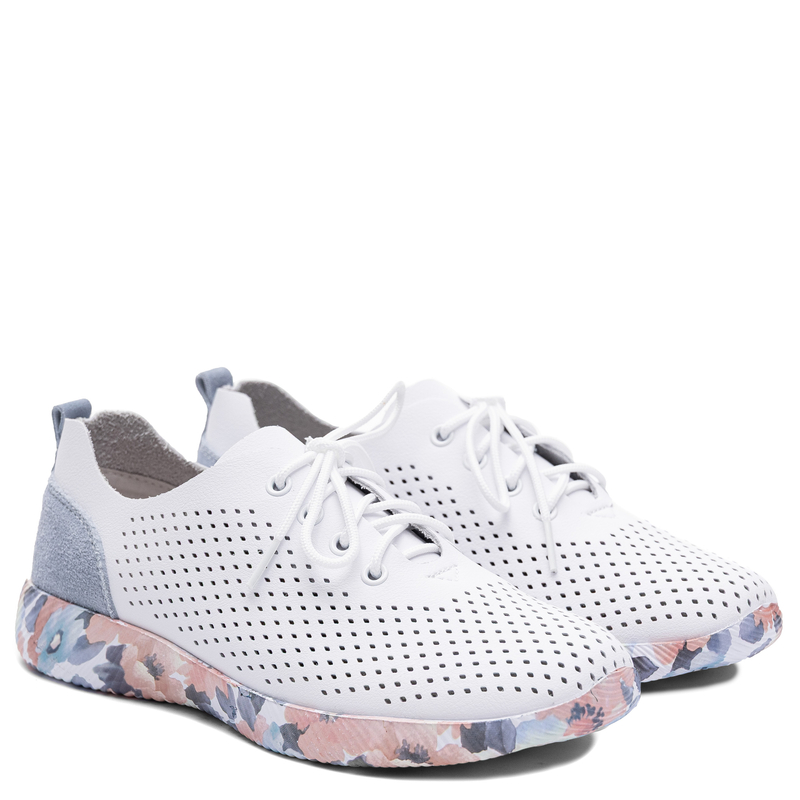 Artiker Skórzane Sneakersy Ażurowe Kolorowa Podeszwa Białe 58C0586