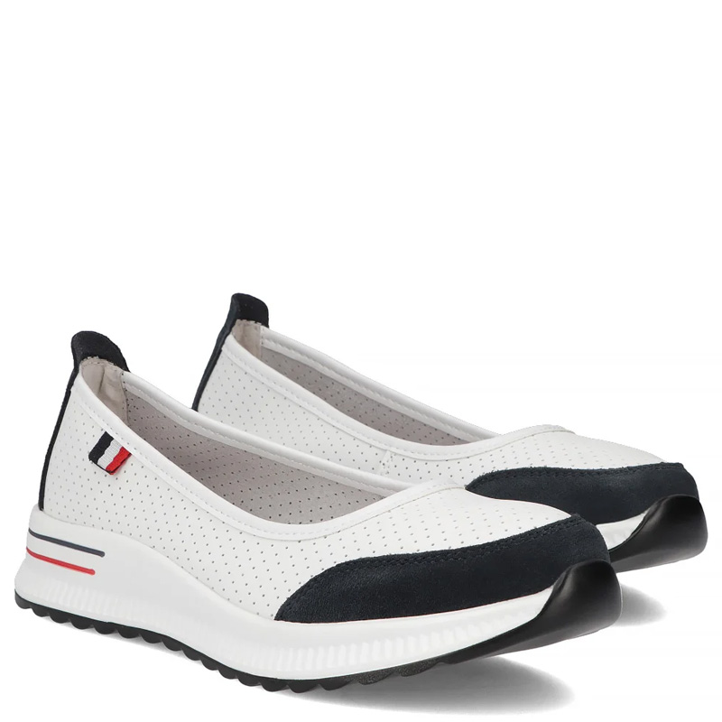 Filippo Leather Perforated Slip-On Platform Shoes White-Navy DP6134-26-WH-NV