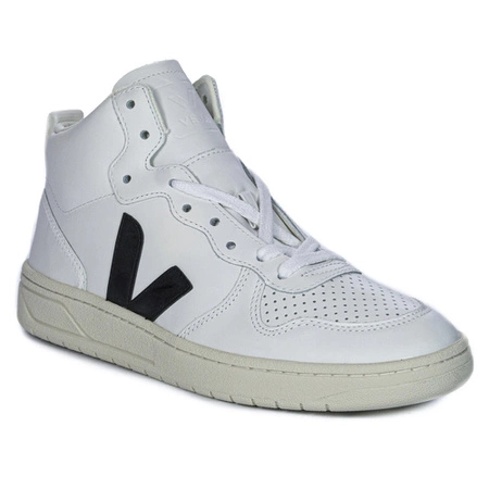 Veja Sneakersy damskie skórzane wysokie White Black białe