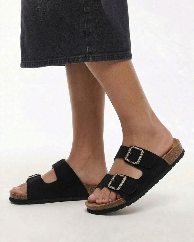 Lee Cooper Buckle Detailed Slides Snake Print Black LCW-26-35-4450L