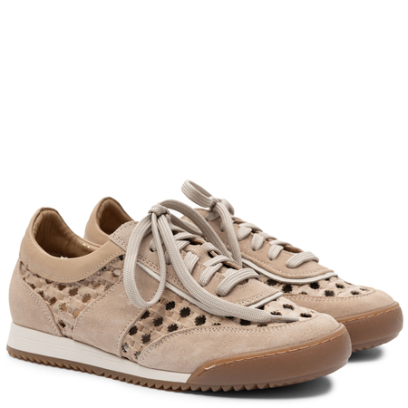 Maciejka Skórzane Ażurowe Sneakersy na Płaskiej Podeszwie Beżowe 07321-04/00-1