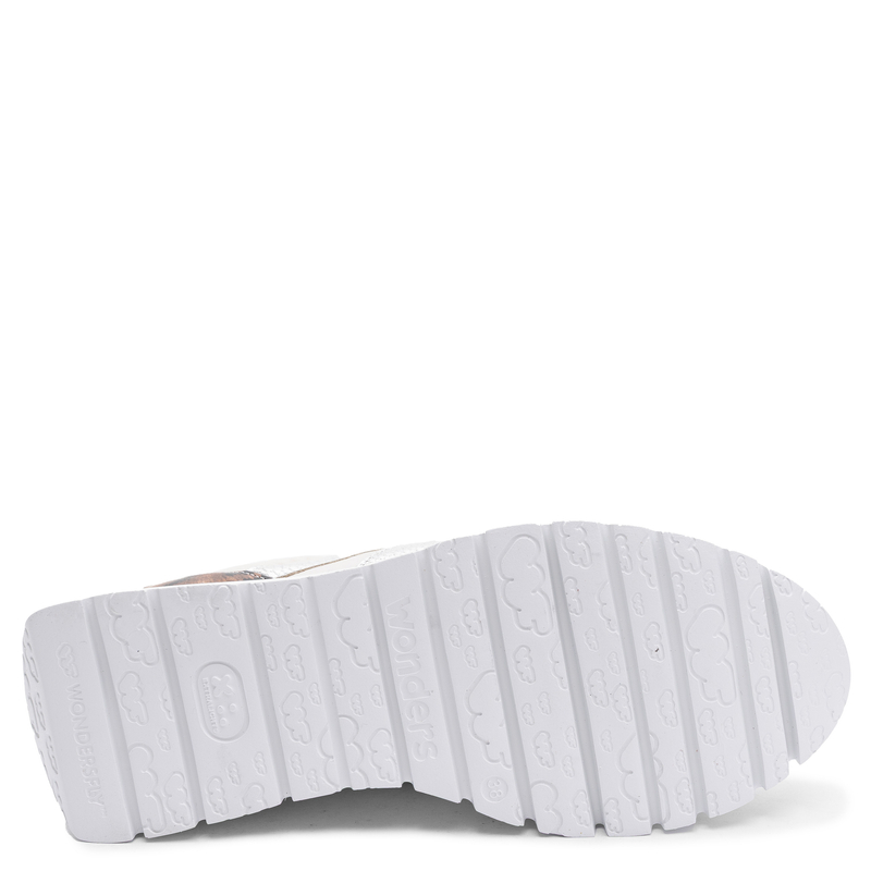 Wonders Women's Leather Platform Sneakers White-Silver Leopard A-24100-BLANCO