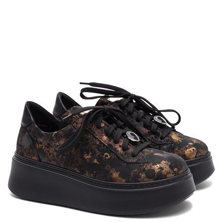 Maciejka Skórzane Sneakersy Na Platformie Czarny + Miedź 6191W-10/00-8
