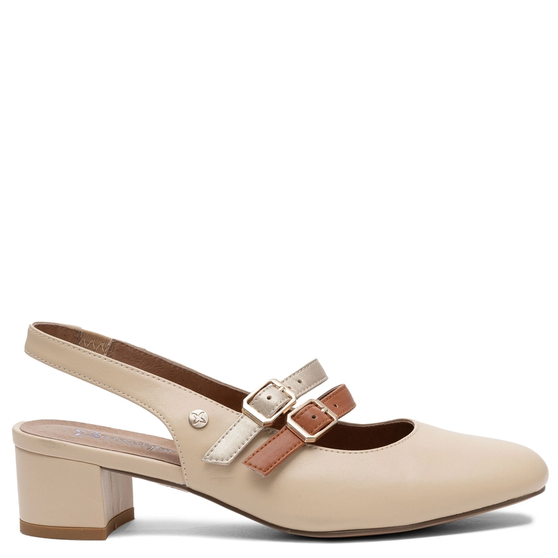 Maciejka Leather Slingback Mary Jane Pumps Block Heel Beige K7475-04/00-1
