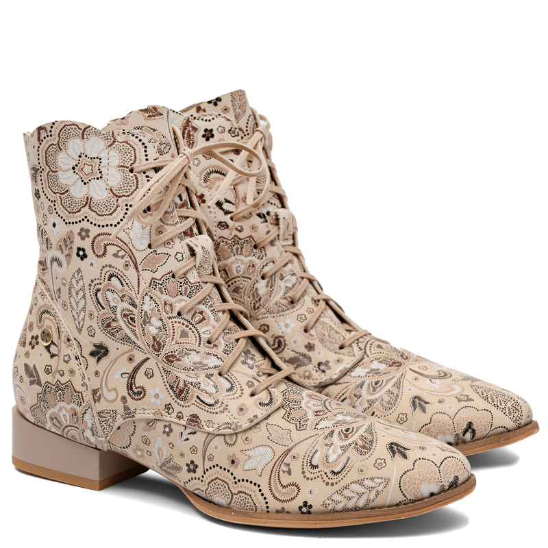 Maciejka Floral Pattern Leather Ankle Boots Floral Beige 6391W-03/00-1