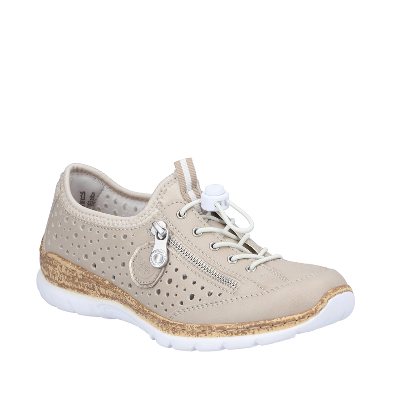 Rieker Perforated Women’s Sneakers Low Shoes With Side Zipper Beige N42P6-62
