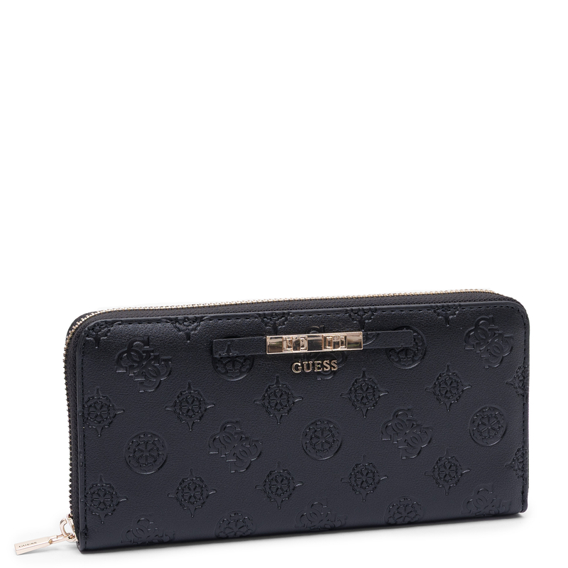 Guess Elegancki Zapinany Na Zamek Portfel Damski Z Paskiem Czarny SWPD2225146-BLACK