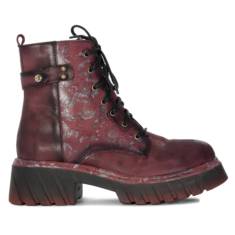 Maciejka Leather Women's Boots With Decorative Pattern Burgundy 07071-23/00-8