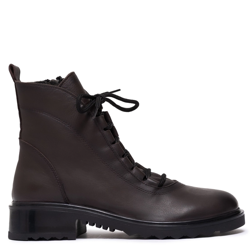 Boccato Leather Lace-Up Ankle Boots Side Zipper Chocolate Brown 342-60-R326