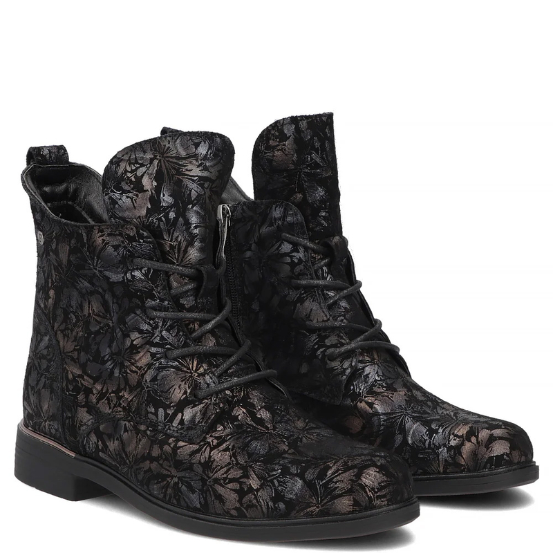Filippo Leather Warm Women's Ankle Boots Floral Pattern Multicolour DBT8283-26-BK-MLT