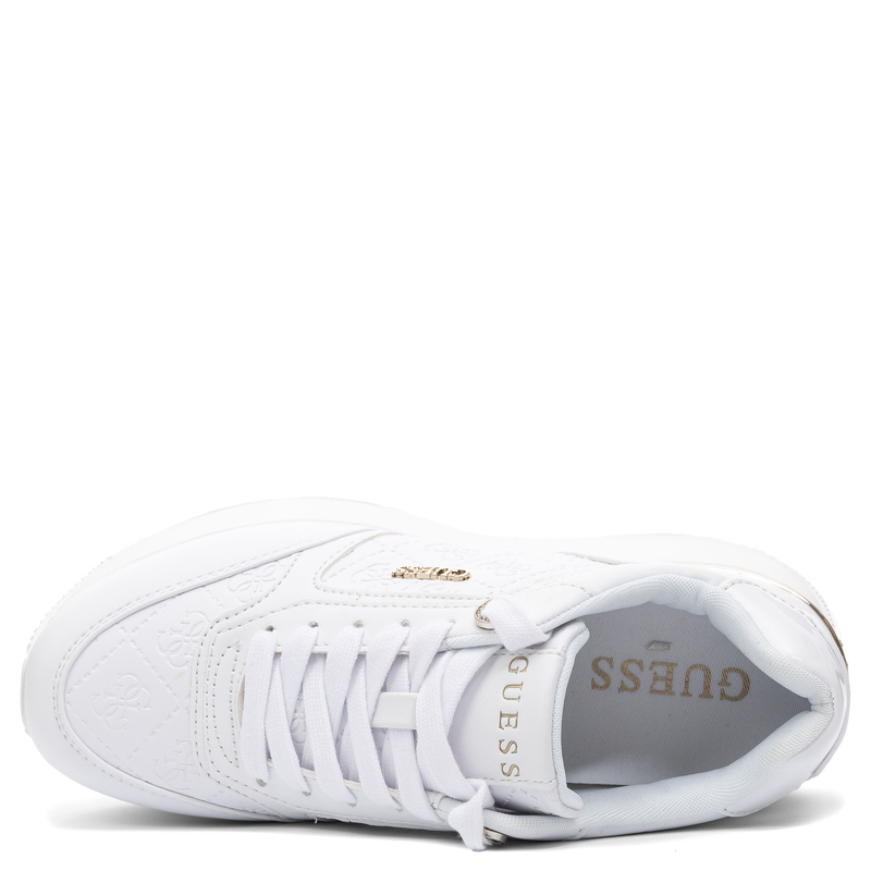 Guess Platform Quilted Monogram Sneakers Metallic Heel White FLPC10FAL12 WHITE