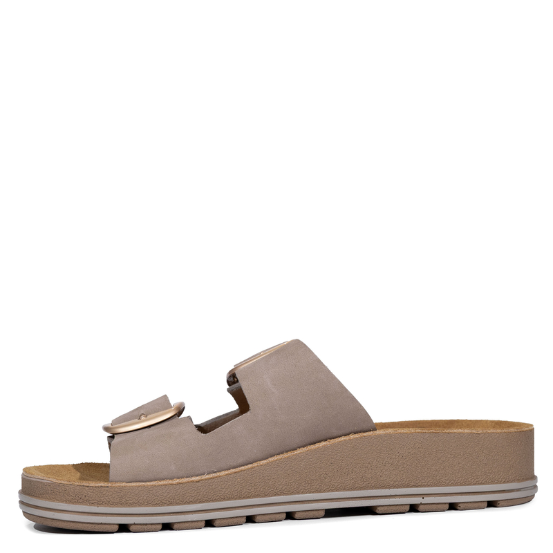 Maciejka Leather Slide Sandals Double Buckle Platform Beige P7537-04/00-5