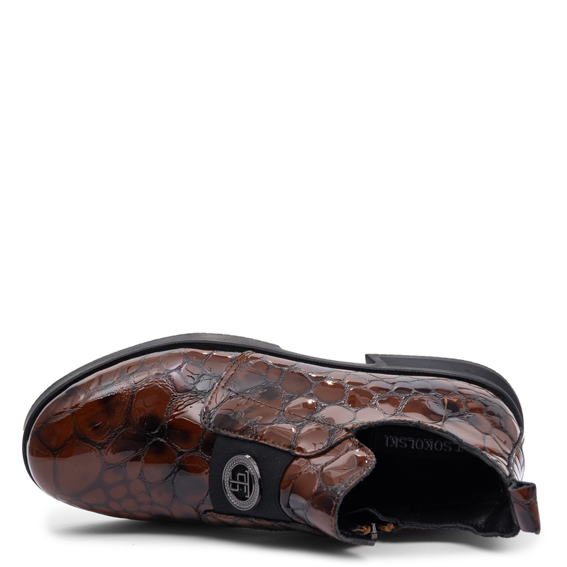 Sokolski Women's Brown Croc Embossed Patent Leather Low Shoes TS-Z26-223