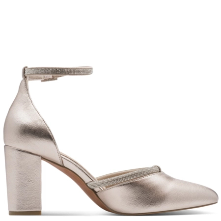 Marco Tozzi pointed-toe pumps block-heel ankle-strap gold 2-82404-42957PLA