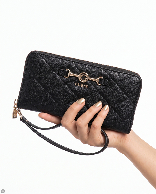 Guess Frances Portfel Damski Pikowany Z Paskiem Czarny SWQG2241146-BLACK