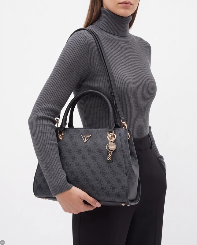 Guess Elegancka Monogram Torebka Klasyczna Czarna HWBG9672070-COAL
