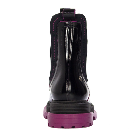Maciejka Women's Black and Fuxia Details Leather Boots