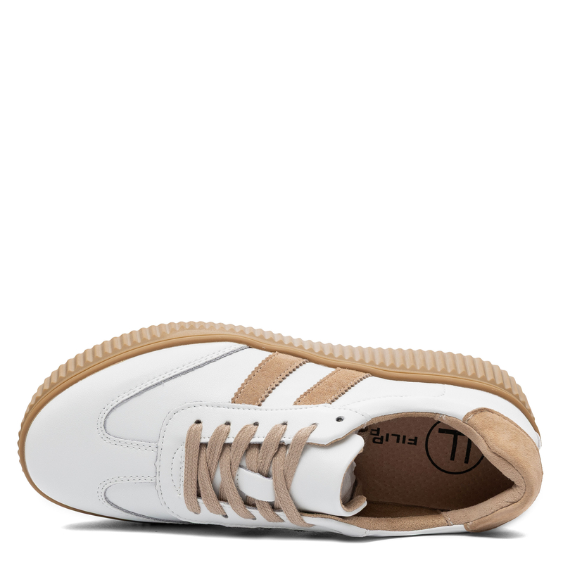 Filippo Skórzane Sneakersy Na Platformie Półbuty Zamszowe Wstawki Biało-Beżowe DP6776-26-WH-BE