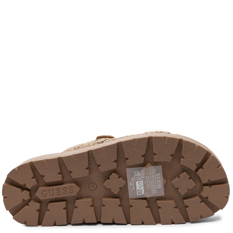 Guess Monogram Logo Platform Slides with Velcro Straps Beige FLJF2X-FAL03-BEIB