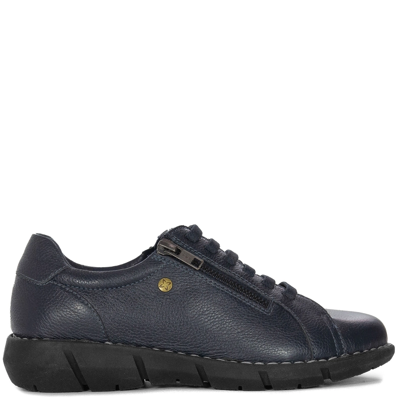 Maciejka Leather Elastic-Lace Women’s Low Shoes Dual-Zip Navy P7238-17/00-1