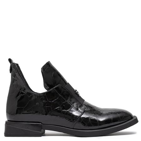 Boccato Skórzane Lakierowane Półbuty Z Tłoczeniem Croco Czarne 049-1738-64