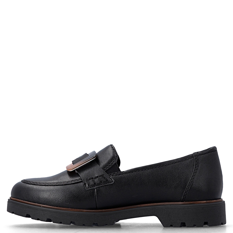 Rieker Black Women's Loafers Tortoiseshell Buckle Slip-On Shoes 45553-00-BLK