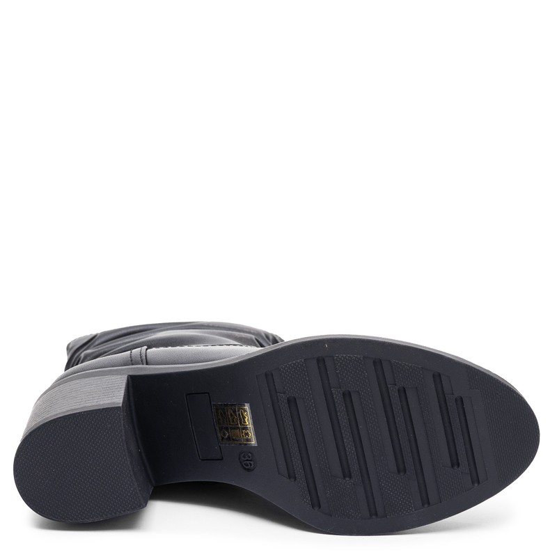 Sergio Leone Eleganckie Skórzane Botki Damskie Marszczona Cholewka Czarne BT-60-S-BLK