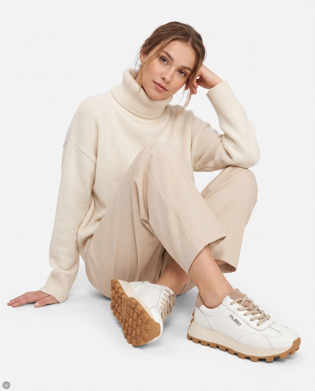 Filippo Modne Skórzane Sneakersy Damskie Na Platformie Białe DP7498-26-WH