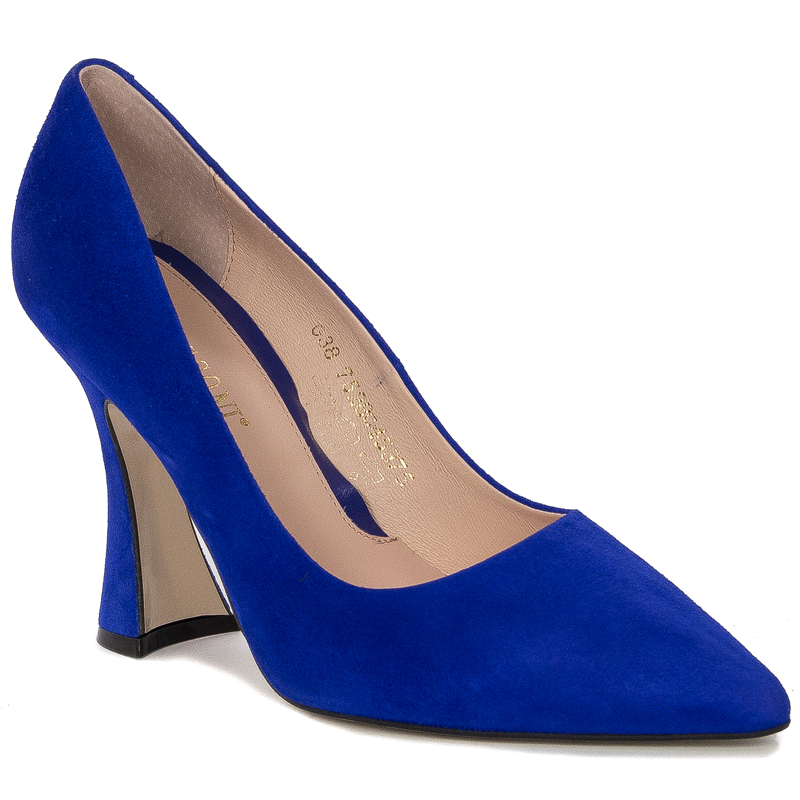 Visconi Pumps for women on the pillar, velor sapphire leather