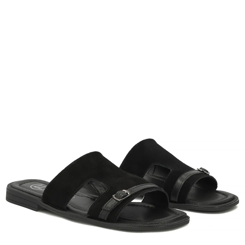 Filippo Leather Slides With Decorative Buckle Black DK7747-26-BK