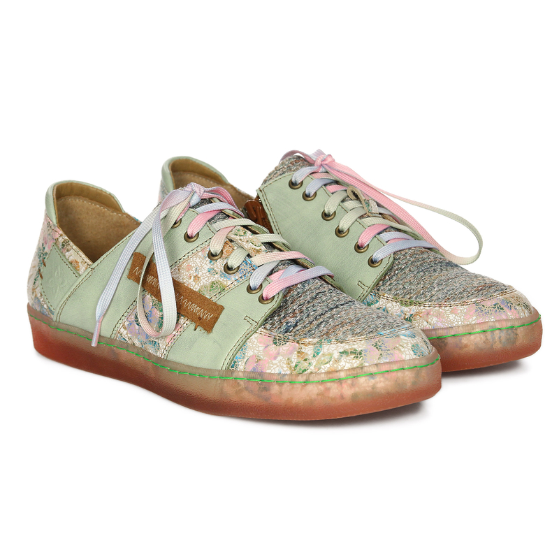 Maciejka Skórzane Sneakersy w Kwiaty Zielone 06791-09-00-1