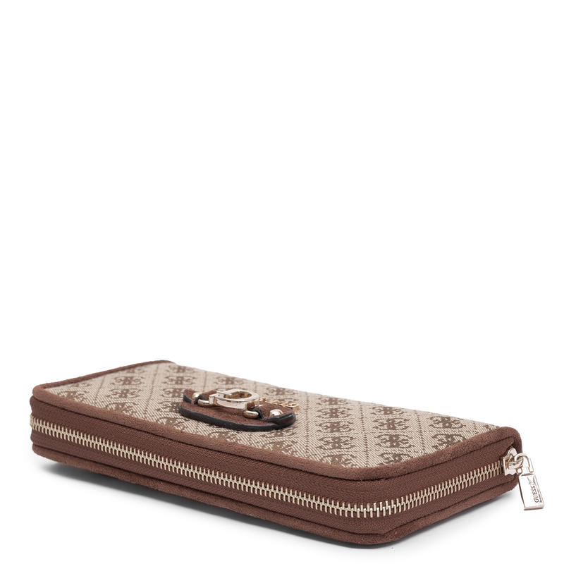 Guess Elegancki Zapinany Na Zamek Portfel Damski Z Paskiem Beżowy SWJG2313146-BROWN