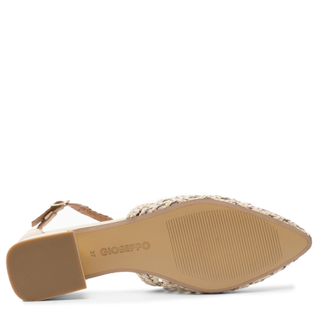 Gioseppo Leather Woven Slingback Pumps Low Heel Off-White 75560-OFF-WHITE