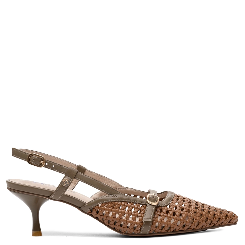 Maciejka Leather Woven Slingback Pumps Pointed Toe Brown K7446-29/00-1