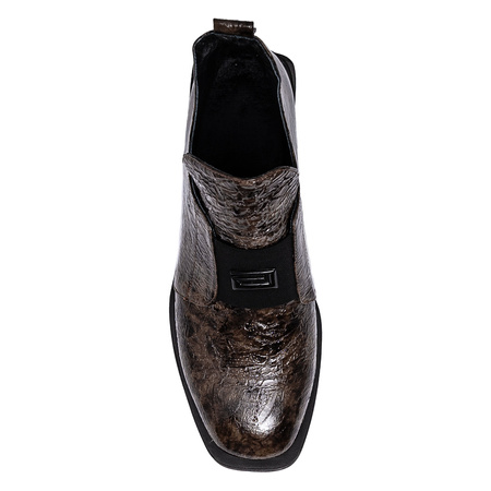 Boccato Leather Patent Crinkle Slip-On Shoes Insulated Brown 049-1738-120