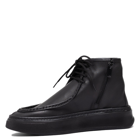 T. Sokolski Leather Platform Ankle Boots Side Zip Black AMI-Z25-430-BLK